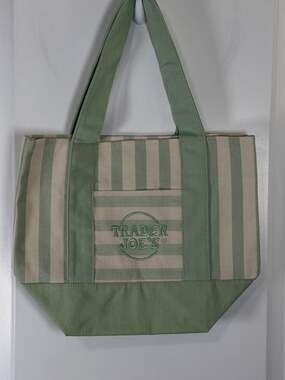 Trader Joe's Striped Mini Canvas Tote Bag in Pastel Green